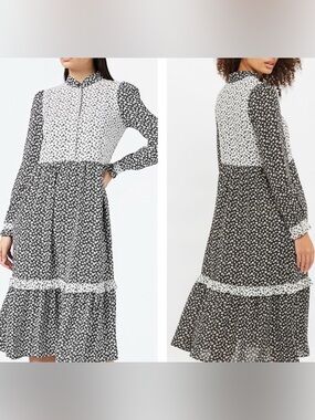 Louche for Anthropologie black and white midi dress— Size 12